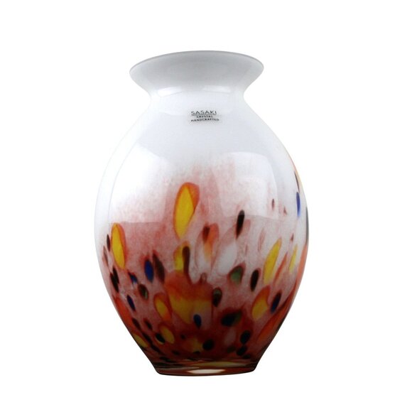 Sasaki Crystal Handcrafted White Vase With Colorful Speckled Design 8.25" Tall - Picture 4 of 8